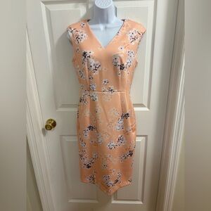 Calvin Klein peach colored floral dress with gold zipper up the back